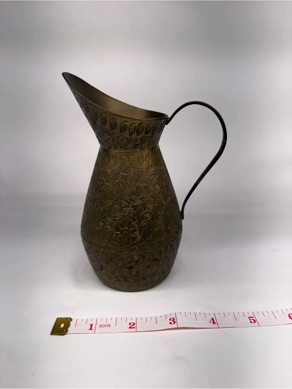 Vintage Etched Brass Pitcher 6
